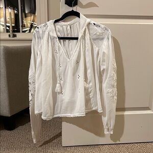 Free People White Embroidered Blouse